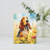 Carte Postale Basset Hound aquarelle colorée (Debout devant)