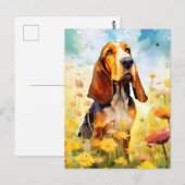 Carte Postale Basset Hound aquarelle colorée (Devant / Derrière)