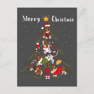 Carte Postale Basset Hound Arbre de Noël Amoureux des chiens