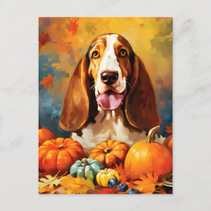 Carte Postale Basset Hound Automne Thankgiving