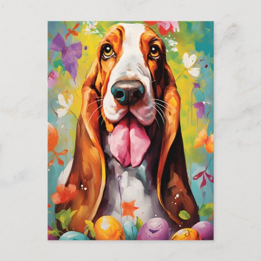 Carte Postale Basset Hound Bonne Pâques (Devant)