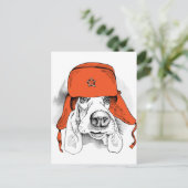 Carte Postale Basset Hound | Casquette rouge Ushanka (Debout devant)