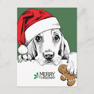 Carte Postale Basset Hound Cookie de Noël