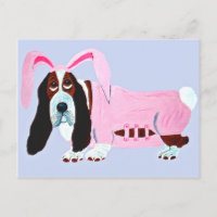 Basset Hound en tenue de lapin rose