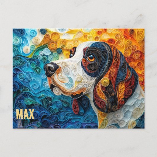 Carte Postale Basset Hound Papier Quitter Art Chien Portrait (Devant)