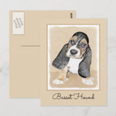 Carte Postale Basset Hound Peinture Chiot - Art Chien original (Devant / Derrière)