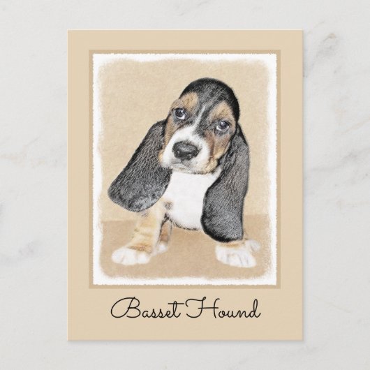 Carte Postale Basset Hound Peinture Chiot - Art Chien original (Devant)