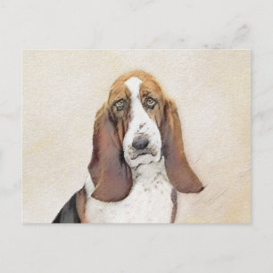 Carte Postale Basset Hound Peinture - Cute Original Chien Art