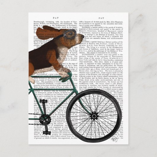 Carte Postale Basset Hound sur vélo (Devant)