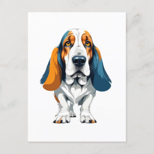 Carte Postale Basset Hound Vector Art avec des couleurs vives
