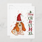 Carte Postale Bassett Hound mignon Chien Noël (Devant / Derrière)