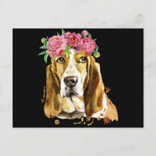 Carte Postale bassine hound couronne aquarelle art chien maman