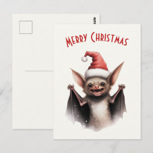 Carte Postale Bat à effroi Santa Hat Rouge Poinsettia Noël