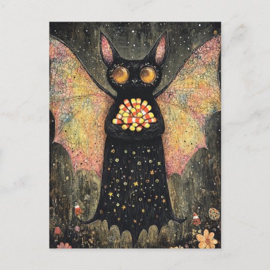 Carte Postale Bat adorable avec bonbon Corn Halloween (Devant)