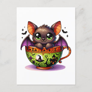Carte Postale Bat adorable dans un thé d'Halloween