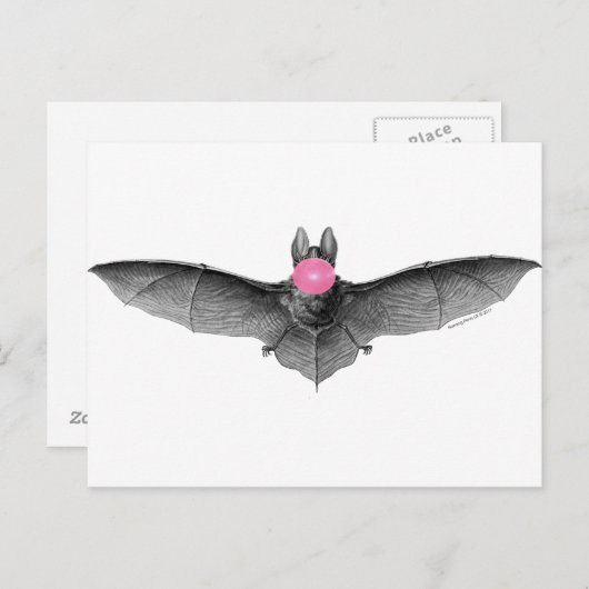 Carte Postale Bat Blow Bubbles Gothique Absurde (Devant / Derrière)