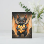 Carte Postale Bat D'Halloween Adorable Avec Graines Citrouilles (Debout devant)
