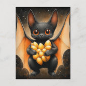 Carte Postale Bat D'Halloween Adorable Avec Graines Citrouilles (Devant)