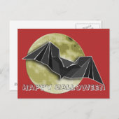 Carte Postale Bat en papier Origami avec Lune Bleue/Jaune/Brown (Devant / Derrière)