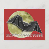 Carte Postale Bat en papier Origami avec Lune Bleue/Jaune/Brown (Devant)