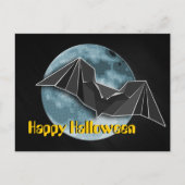 Carte Postale Bat en papier Origami avec Lune Bleue/Jaune/Brown (Devant)