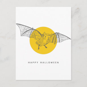 Carte Postale Bat Halloween   Croquis moderne mignon Lune Jaune