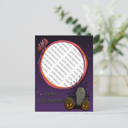 Carte Postale Bat, Jack o' Lanterns, Tombstone, Ajouter Un Cadre (Debout devant)
