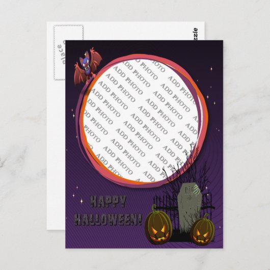 Carte Postale Bat, Jack o' Lanterns, Tombstone, Ajouter Un Cadre (Devant / Derrière)