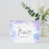Carte Postale Bat mitzvah Argent Script Purple Aquarelle Merci (Debout devant)