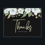 Carte Postale Bat mitzvah Black Gold Script Aquarelle Floral<br><div class="desc">Assurez-vous que votre Bat mitzvah préféré exprime sa reconnaissance à tous ceux qui ont soutenu son événement marquant! Envoyez cette carte postale sophistiquée et personnalisée ! Une aquarelle florale chic, étonnante, blanche et dorée parties scintillant avec typographie de script de feuille d'or et type de san serif blanc chevauche un...</div>