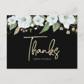 Carte Postale Bat mitzvah Black Gold Script Aquarelle Floral (Devant)