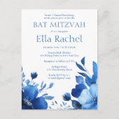 Carte Postale Bat mitzvah d'aquarelle Blue Blooms (Devant)