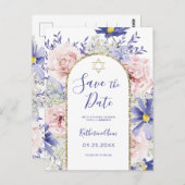 Carte Postale Bat mitzvah de fleurs rose violet Enregistrer la d (Devant / Derrière)