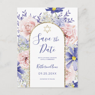 Carte Postale Bat mitzvah de fleurs rose violet Enregistrer la d
