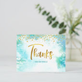 Carte Postale Bat mitzvah Gold Script Blue Aquarelle Merci (Debout devant)