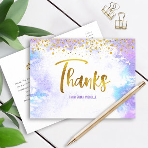Carte Postale Bat mitzvah Gold Script Purple Aquarelle Merci