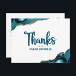 Carte Postale Bat mitzvah Gold Turquoise Agate Script Merci<br><div class="desc">Assurez-vous que votre Bat mitzvah favori exprime sa reconnaissance à tous ceux qui ont soutenu son événement marquant! Envoyez cette carte postale cool, unique, moderne, personnalisée. Écriture manuscrite bleu turquoise et typographie sans serif audacieuse superposent un arrière - plan blanc simple et propre avec des roches d'agate bleu turquoise accentuées...</div>