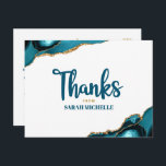 Carte Postale Bat mitzvah Gold Turquoise Agate Script Merci<br><div class="desc">Assurez-vous que votre Bat mitzvah favori exprime sa reconnaissance à tous ceux qui ont soutenu son événement marquant! Envoyez cette carte postale cool, unique, moderne, personnalisée. Écriture manuscrite bleu turquoise et typographie sans serif audacieuse superposent un arrière - plan blanc simple et propre avec des roches d'agate bleu turquoise accentuées...</div>