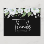 Carte Postale Bat mitzvah Noir Argent Script Merci Floral (Devant)