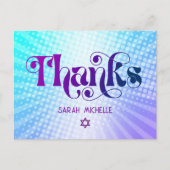 Carte Postale Bat mitzvah Retro bleu violet Merci dégradé (Devant)