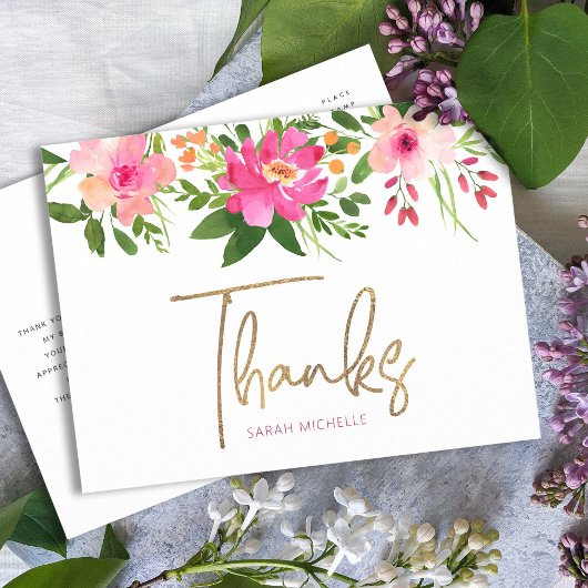 Carte Postale Bat mitzvah rose Floral Merci de script or