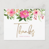 Carte Postale Bat mitzvah rose Floral Merci de script or (Devant)