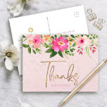 Carte Postale Bat mitzvah rose Floral or Script Merci Gras<br><div class="desc">Assurez-vous que votre Bat mitzvah préféré exprime sa reconnaissance à tous ceux qui ont soutenu son événement marquant! Envoyez cette carte postale sophistiquée et personnalisée ! Une étonnante aquarelle fleurie rose et pêche avec typographie de feuille d'or faux et rose sans serif moderne poussiéreux type superpose un arrière - plan...</div>