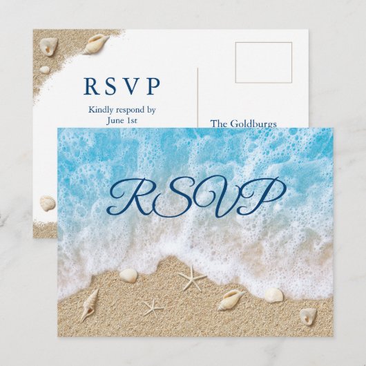 Carte postale Bat mitzvah RSVP Blue Beach Waves (Devant / Derrière)