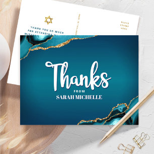 Carte Postale Bat Mitzvah Turquoise Ombré Agate Écriture Merci
