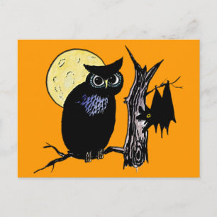 Carte Postale Bat Moon et Owl à l'Halloween