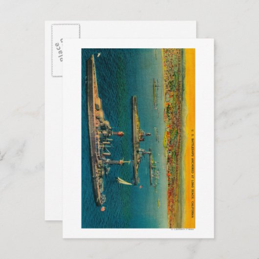 Carte Postale Bataillons américains ancrés à Long Beach (Devant / Derrière)