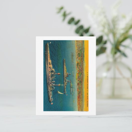 Carte Postale Bataillons américains ancrés à Long Beach (Debout devant)