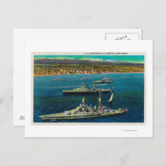 Carte Postale Bataillons américains ancrés à Long Beach (Devant / Derrière)