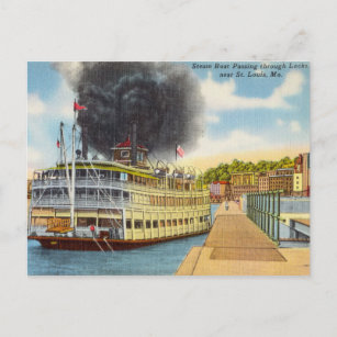 Carte Postale Bateau à vapeur vintage en ville, St. Louis Missou